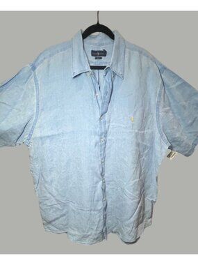 Ralph Lauren Mens Blue Short Sleeve Slim Fit Linen Shirt 2XLT